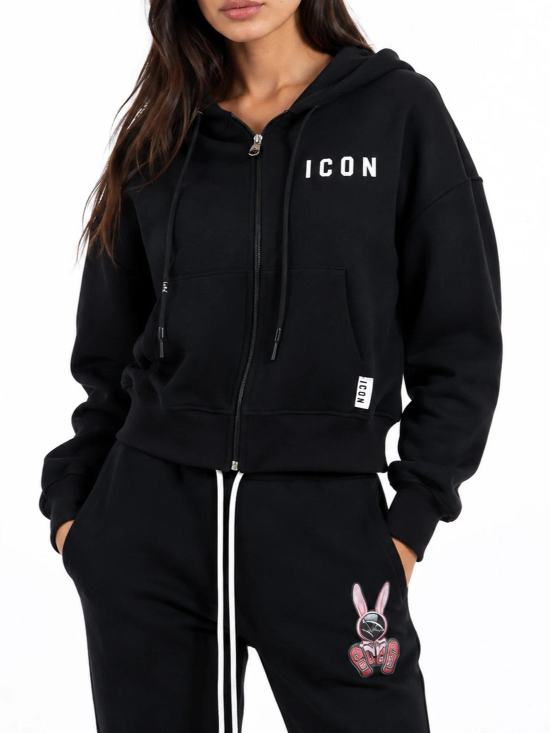 Icon felpa con zip e cappuccio donna nero