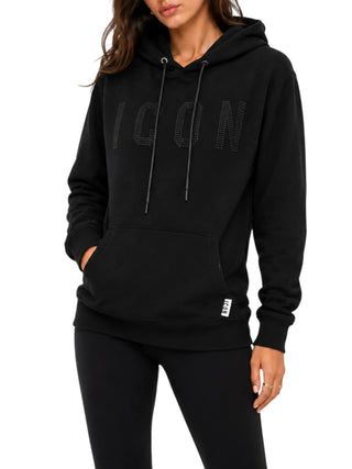 Icon felpa con cappuccio con logo strass nero