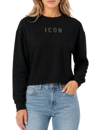 Icon felpa donna con logo strass nero