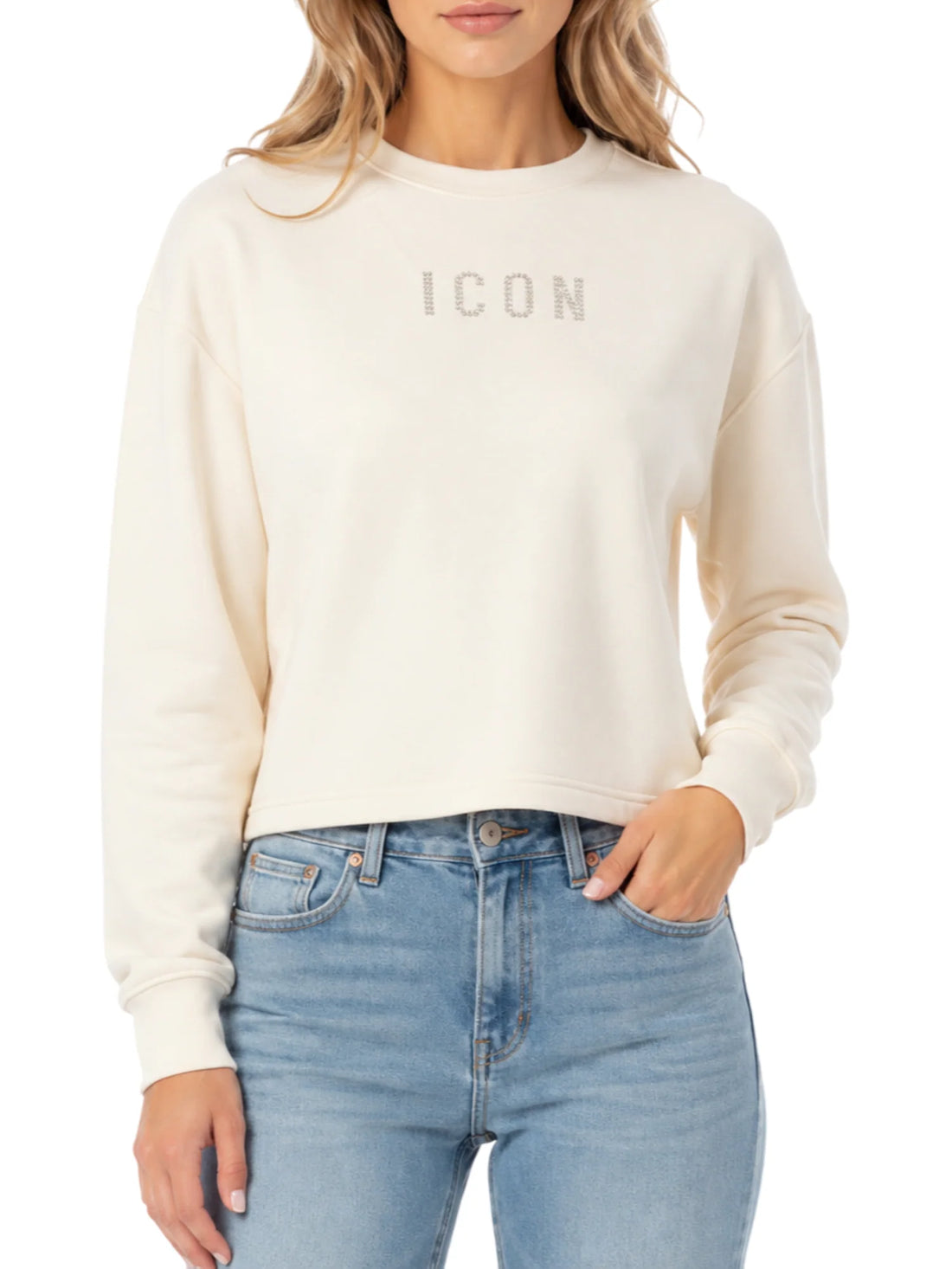 Icon felpa donna con logo strass panna