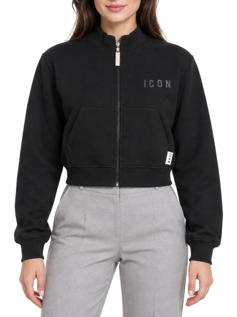 Icon felpa con zip donna logo glitter nero IDPREF003 NERO ICON