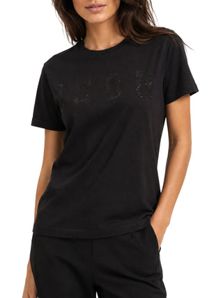 Icon T-shirt manica corta donna con logo strass nero