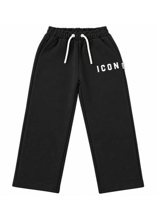 Icon pantaloni bambino gamba larga in misto cotone felpato nero IGSP001391 9000 ICON