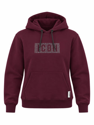 Icon felpa bambina con cappuccio e logo strass borgogna IGSW001384 5006 ICON