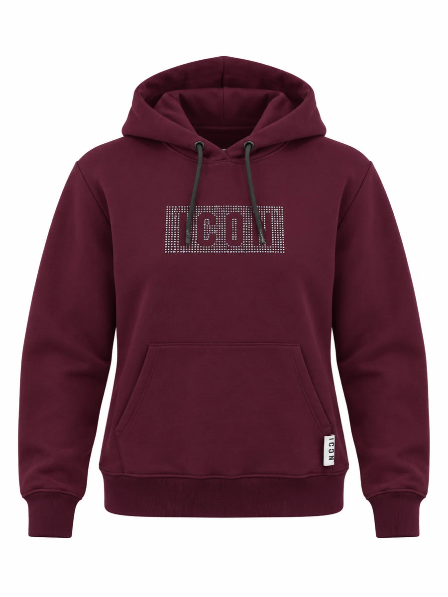Icon felpa bambina con cappuccio e logo strass borgogna IGSW001384 5006 ICON