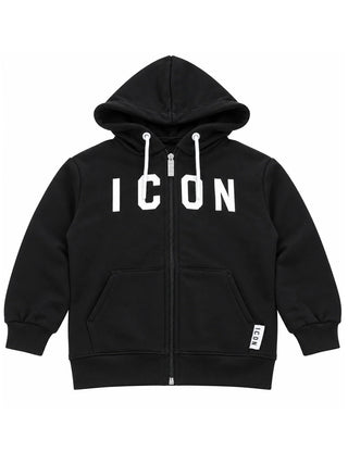 Icon felpa con zip e cappuccio stampa logo bambino nero IGSW001392 9000 ICON