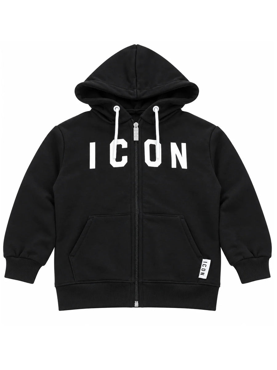 Icon felpa con zip e cappuccio stampa logo bambino nero IGSW001392 9000 ICON