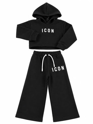 Icon tuta sportiva bambina felpa con cappuccio e pantaloni nero INGFS001482 9000 ICON