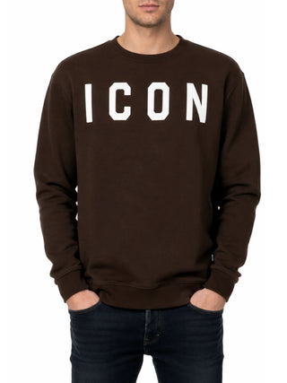 Icon felpa uomo in cotone felpato stampa logo marrone IUF008C MORO ICON