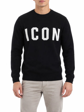 Icon maglia uomo misto viscosa con logo nero IUM006 NERO ICON