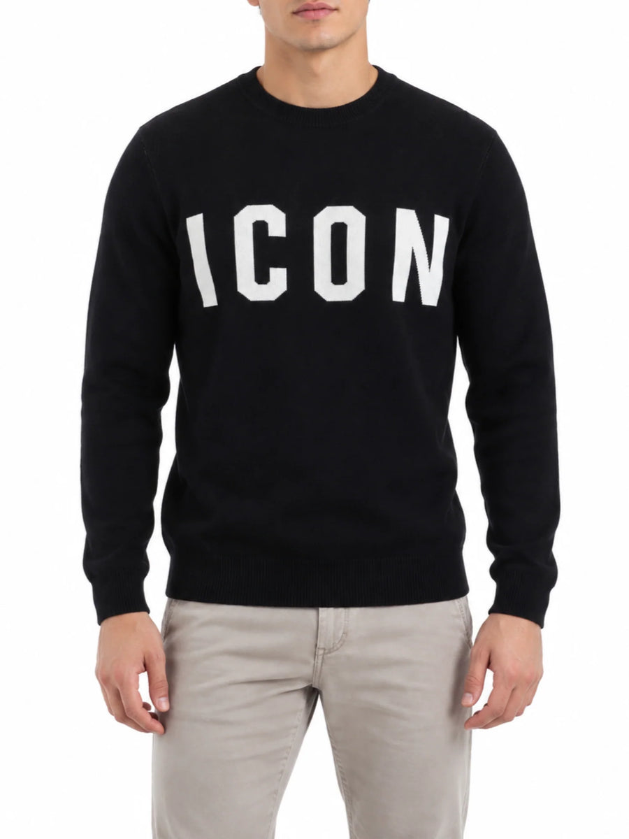 Icon maglia uomo misto viscosa con logo nero IUM006 NERO ICON