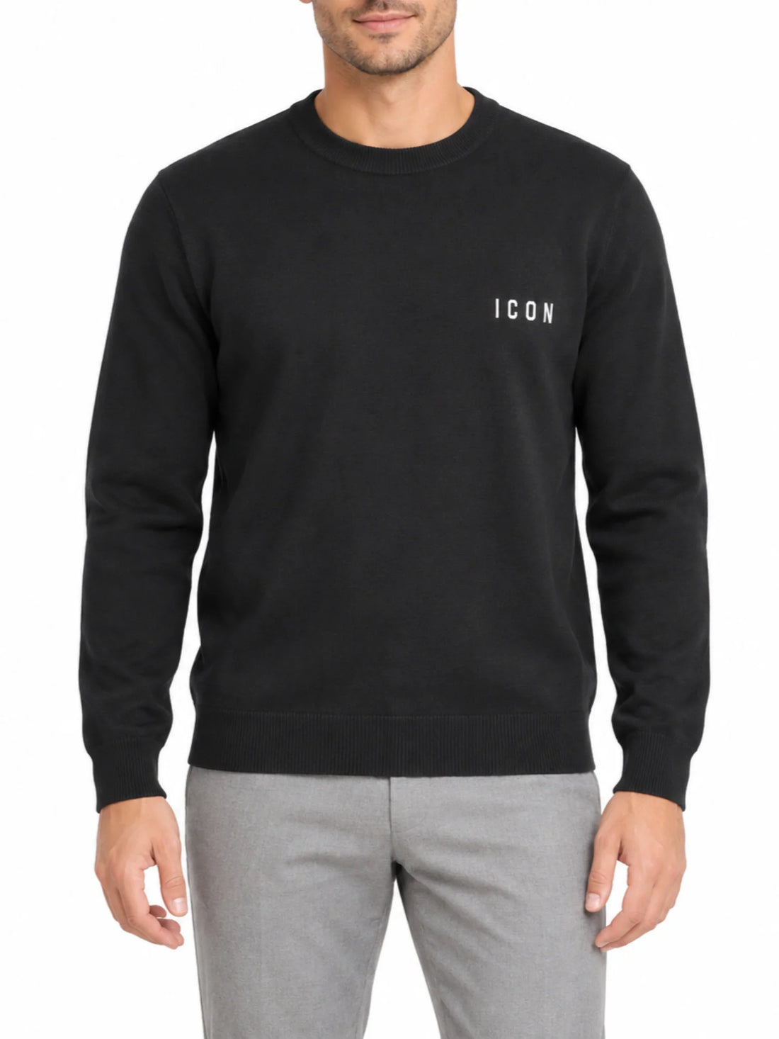 Icon maglia girocollo uomo con logo misto viscosa nero
