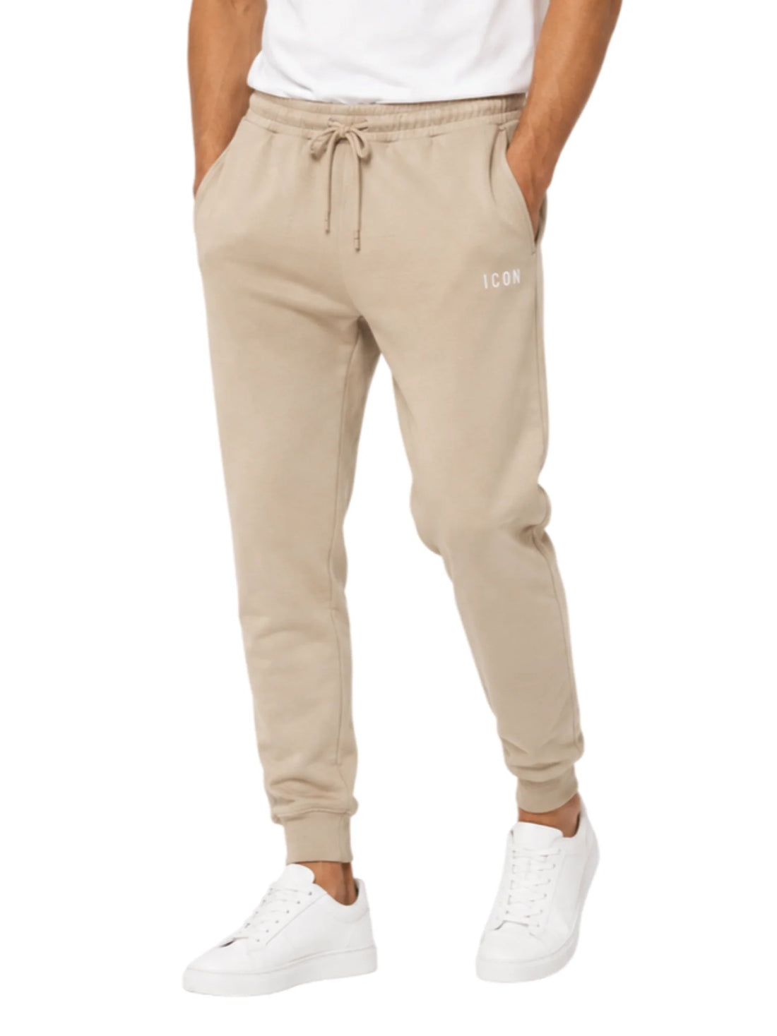 Icon pantaloni joggers uomo con polsini beige