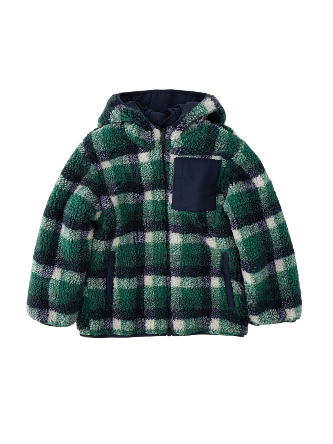 iDo giubbino reversibile bambino in tessuto bouclè e nylon blu verde