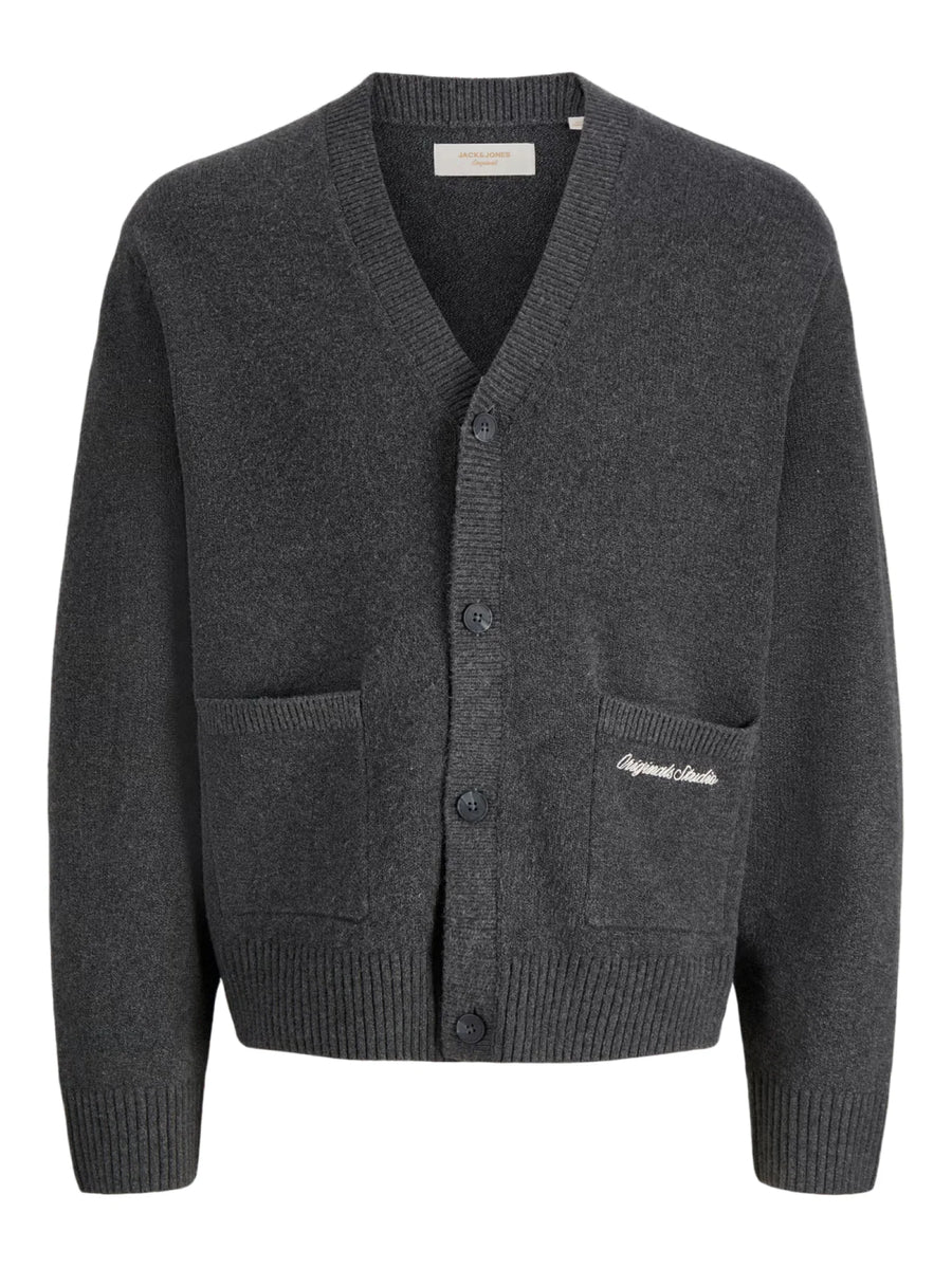 Jack&Jones cardigan uomo con tasche grigio 12282732 DARK GREY MELANGE JACK&JONES