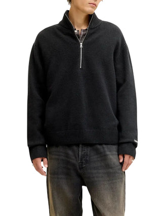 Jack&Jones maglia mezza zip uomo nero 12282749 BLACK JACK&JONES 