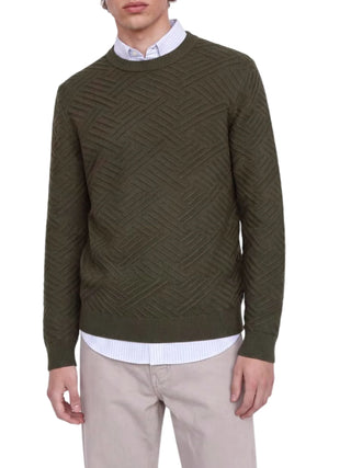 Jack&Jones maglia girocollo uomo trama a rombi verde 12301702 FOREST NIGHT JACK&JONES 