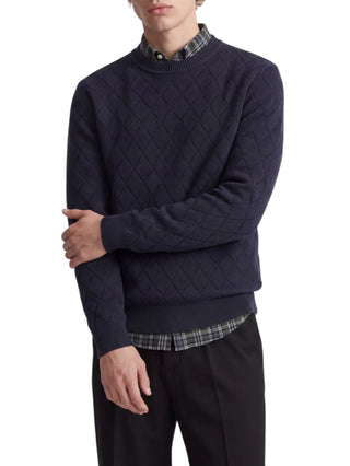 Jack&Jones maglia girocollo uomo trama a rombi blu 12301702 NIGHT SKY ARGYLE JACK&JONES 