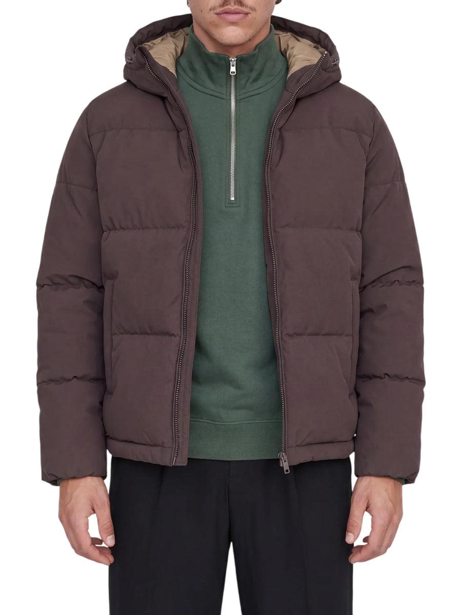 Jack&Jones piumino uomo trapuntato Galaxy con cappuccio marrone 12303930 JAVA JACK&JONES 