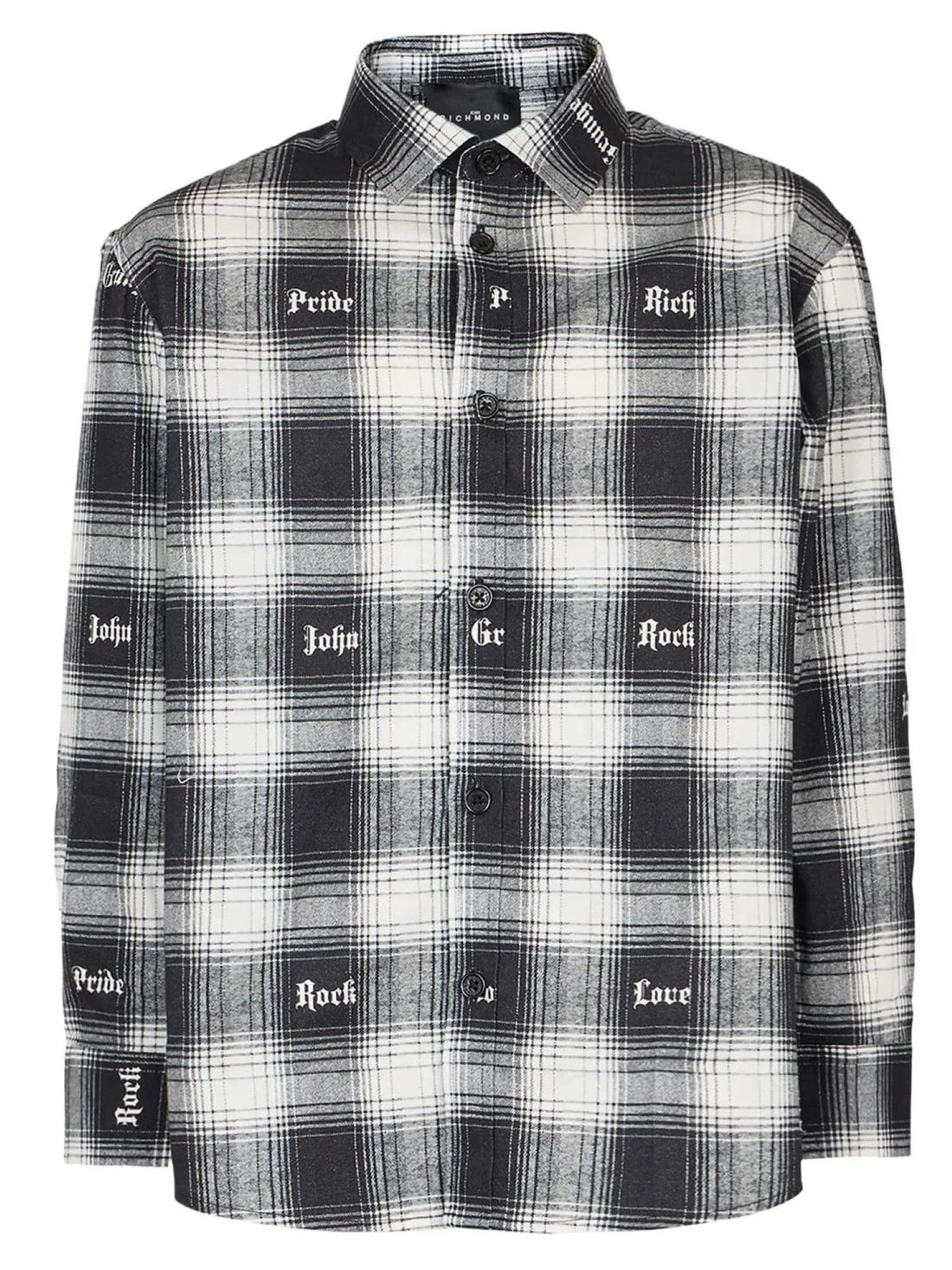 John Richmond camicia bambino in fantasia a quadri con logo nero bianco