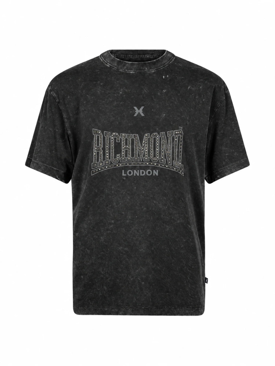 John Richmond T-shirt uomo con logo strass effetto stonewashed nero