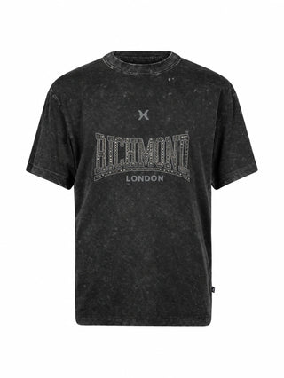 John Richmond T-shirt uomo con logo strass effetto stonewashed nero UMA26028TS BLACK John RICHMOND