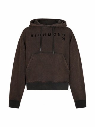 John Richmond felpa uomo con cappuccio effetto stonewashed marrone UMA26033FE COFFEE John RICHMOND 