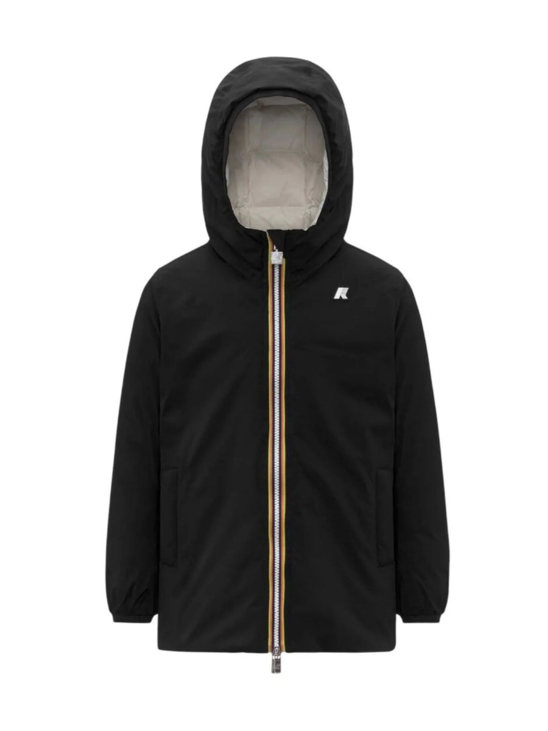 K-Way piumino lungo reversibile bambino unisex con cappuccio nero bianco