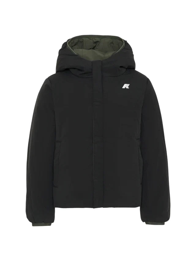 K-Way piumino reversibile bambino Jack con cappuccio nero verde militare