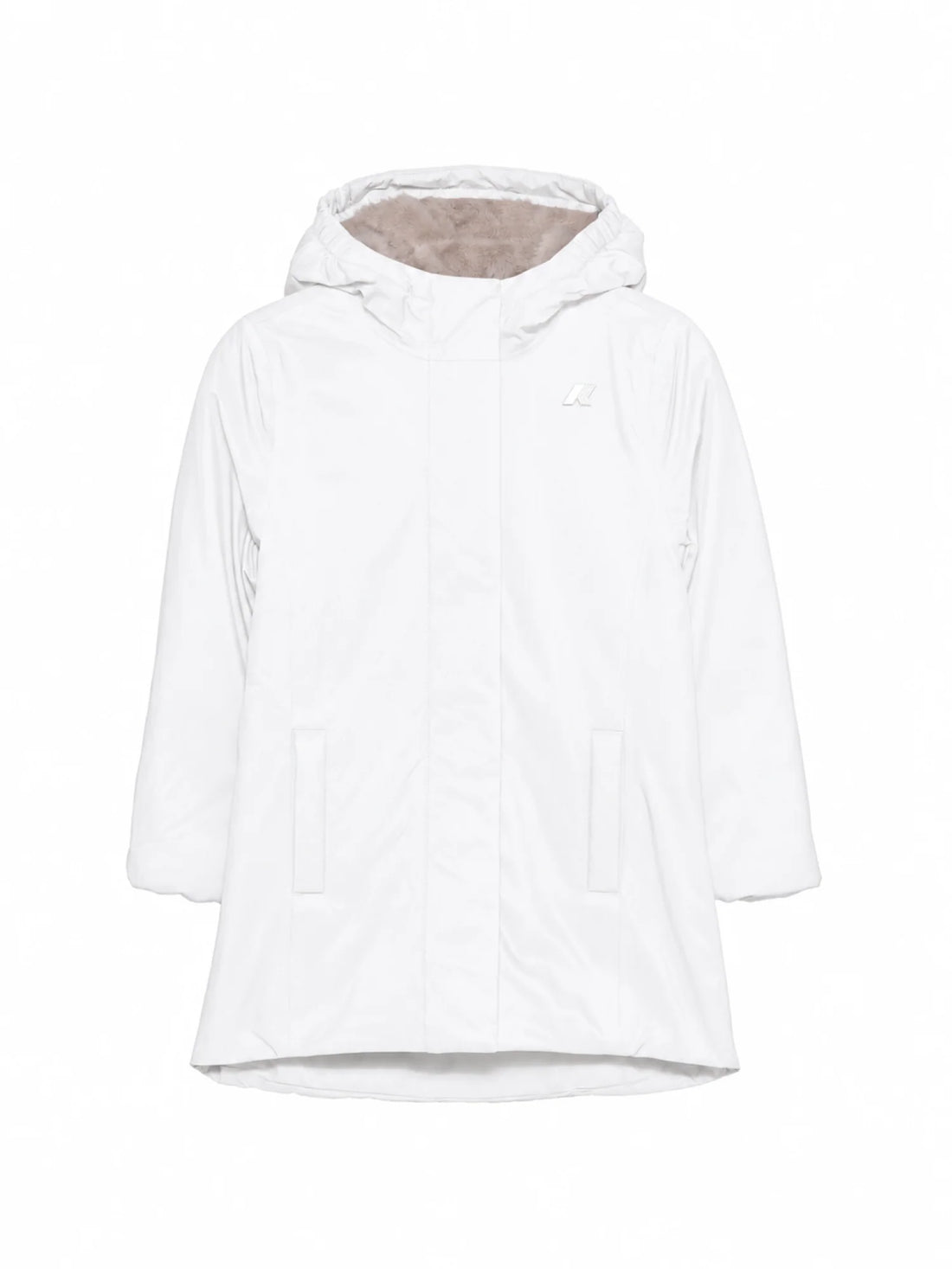 K-Way piumino lungo unisex bambino con cappuccio bianco grigio