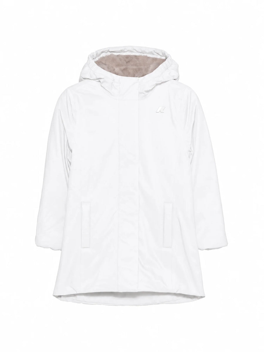 K-Way piumino lungo unisex bambino con cappuccio bianco grigio