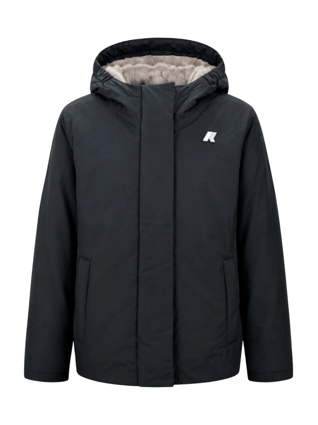 K-Way giubbino imbottito unisex bambino con cappuccio nero grigio