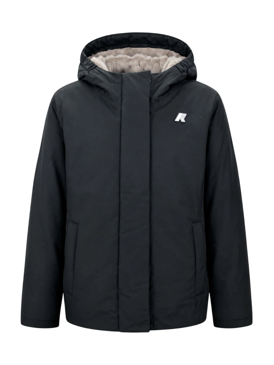 K-Way giubbino imbottito unisex bambino con cappuccio nero grigio