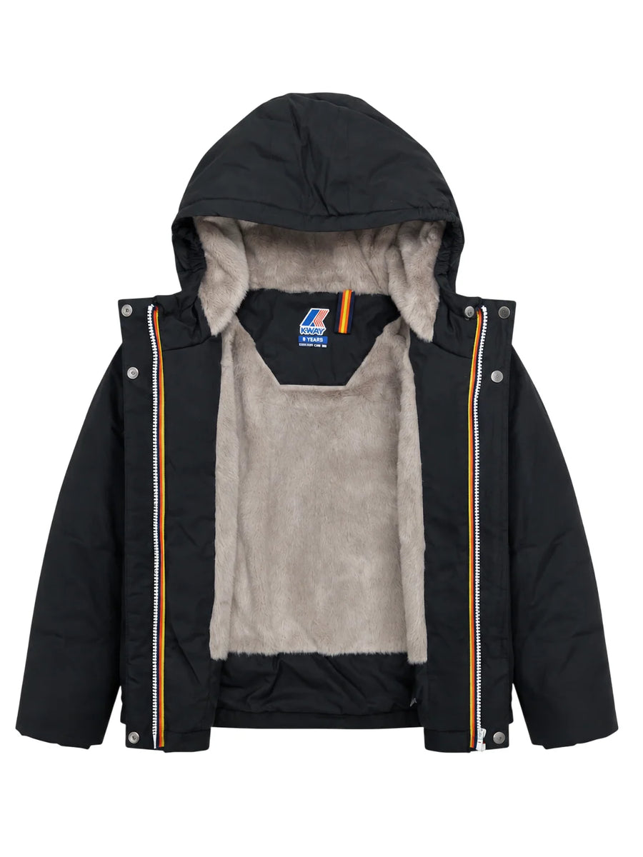 K-Way giubbino imbottito unisex bambino con cappuccio nero grigio