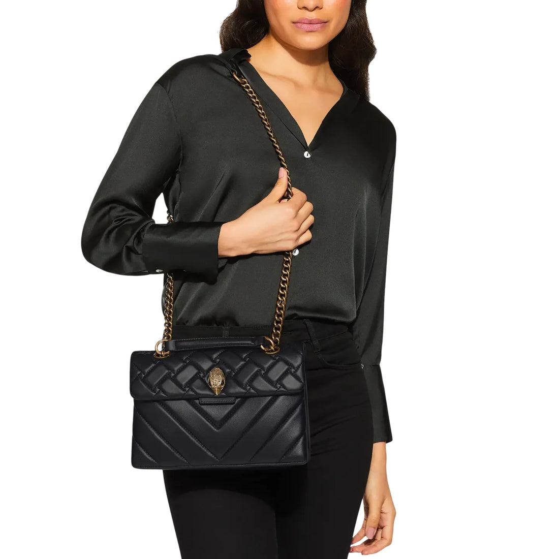 Kurt Geiger borsa a spalla in pelle Kensington nero oro