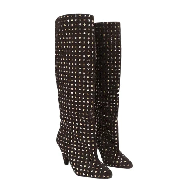 Kurt Geiger stivali alti in pelle scamosciata con borchie marrone