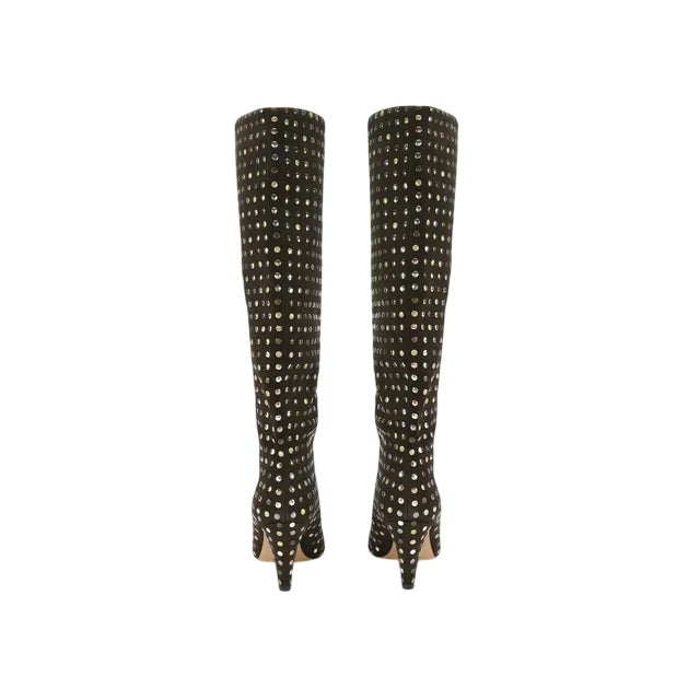 Kurt Geiger stivali alti in pelle scamosciata con borchie marrone