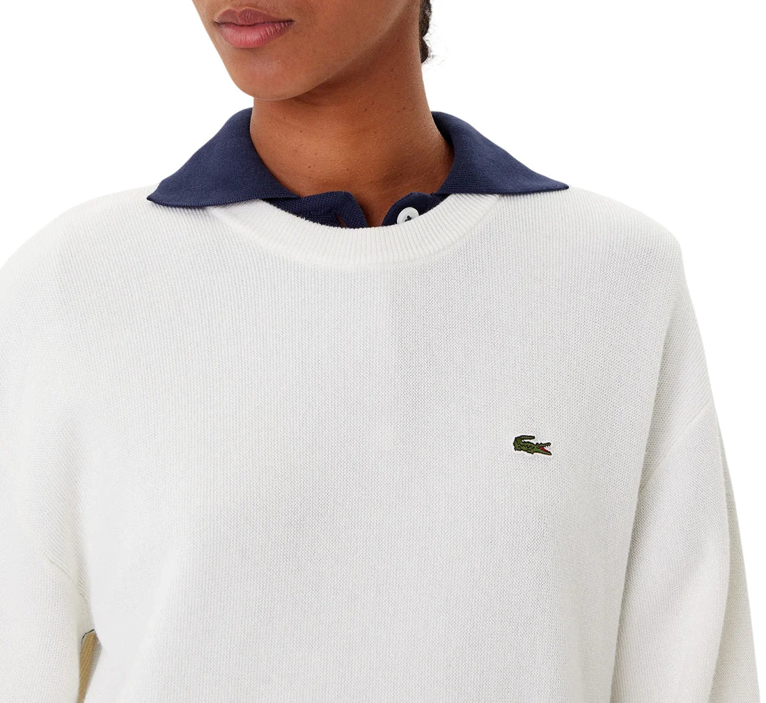 Lacoste maglia girocollo donna misto lana panna