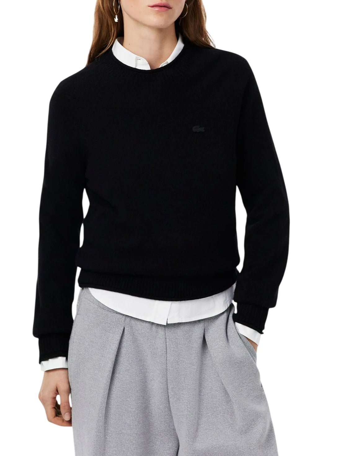 Lacoste maglia girocollo donna in lana Merinos nero