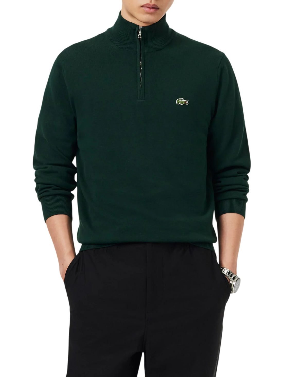 Lacoste maglia pullover mezza zip verde scuro