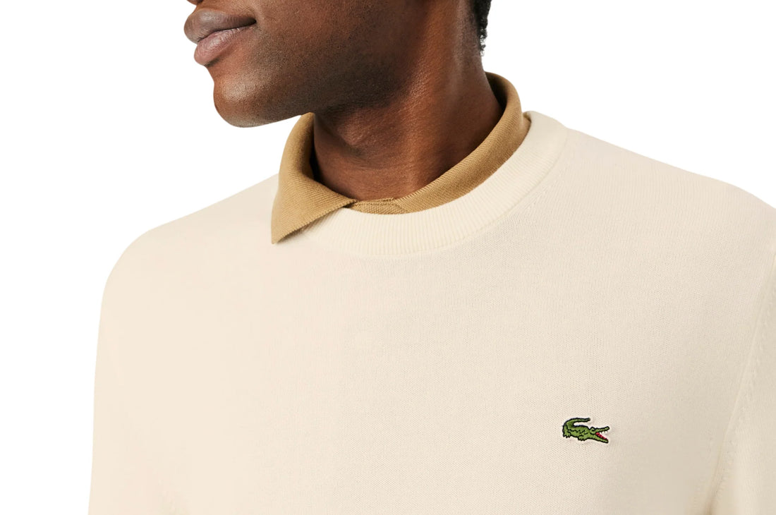 Lacoste maglia girocollo uomo in cotone panna