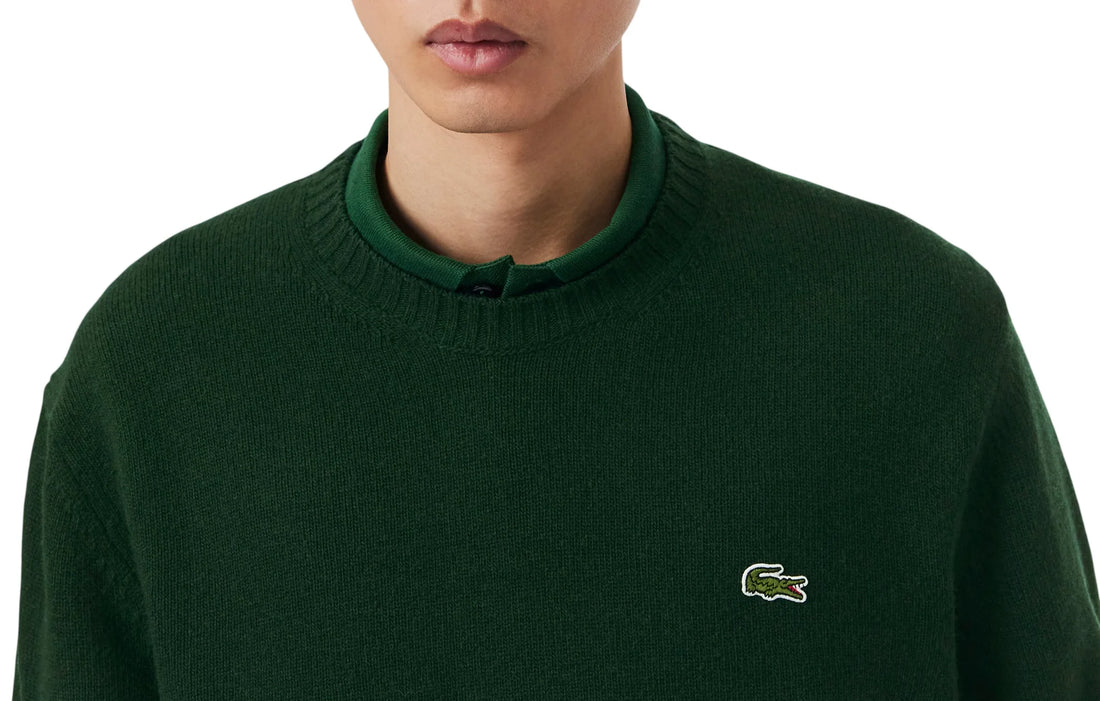 Lacoste maglia girocollo uomo in pura lana verde