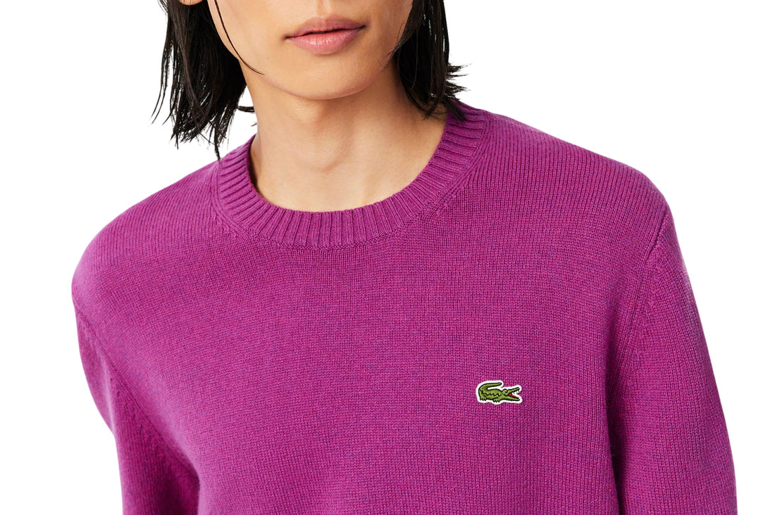 Lacoste maglia girocollo uomo in pura lana magenta