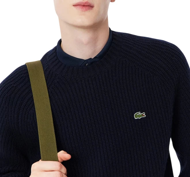 Lacoste maglia girocollo uomo in pura lana blu