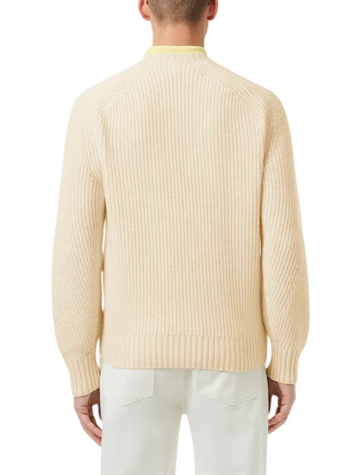 Lacoste maglia girocollo uomo in pura lana color crema