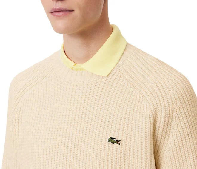 Lacoste maglia girocollo uomo in pura lana color crema