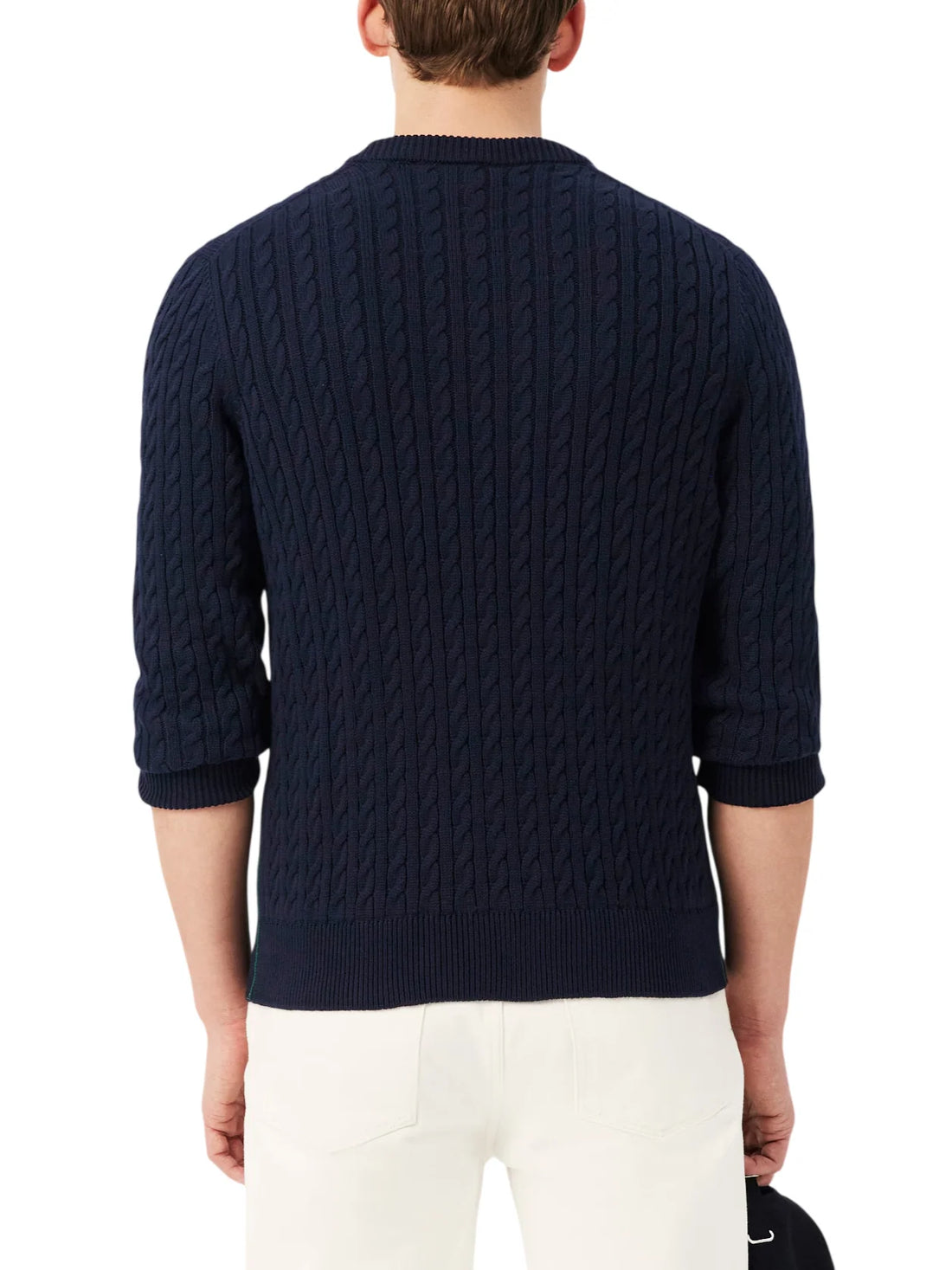 Lacoste maglia uomo con trecce misto cotone blu