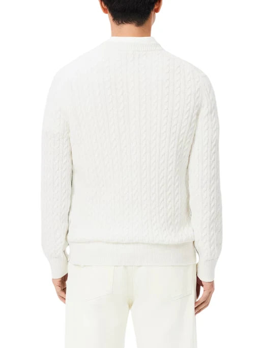 Lacoste maglia uomo con trecce misto cotone panna