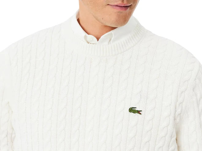 Lacoste maglia uomo con trecce misto cotone panna