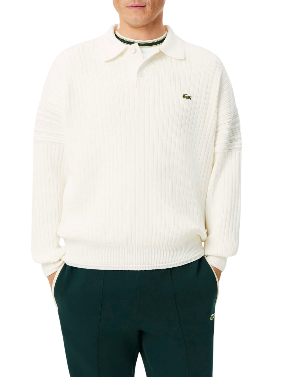 Lacoste polo in maglia uomo relaxed fit panna